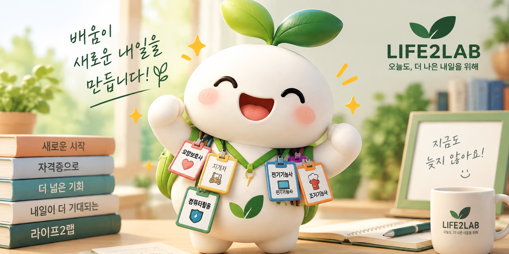 50대 60대 자격증 정보를 소개하는 라이프2랩 마스코트 라비